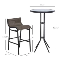 Outsunny 3PC Outdoor Patio Pub Set, Bistro Glass Table & Chairs, Perfect for Garden Chatting and Relaxation(m-2)