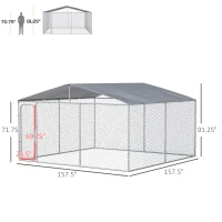 PawHut Outdoor Dog Kennel Galvanized Steel Fence with Cover Secure Lock Mesh Sidewalls for Backyard 157.5" x 157.5" x 91.25"(m-3)