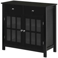HOMCOM Sideboard Buffet Cabinet, Storage Cupboard with Glass Doors, Adjustable Shelf and 2 Drawers for Kitchen, Black(m-13)