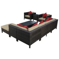 Outsunny Patio Furniture Set, 9 Piece Outdoor Sectional Sofa, All-Weather PE Rattan Wicker Conversation Set with Chairs, Ottoman, Loveseat, Coffee & Side Table, Cushions(m-5)