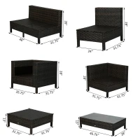 Outsunny Patio Furniture Set, 9 Piece Outdoor Sectional Sofa, All-Weather PE Rattan Wicker Conversation Set with Chairs, Ottoman, Loveseat, Coffee & Side Table, Cushions(m-3)