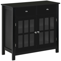 HOMCOM Sideboard Buffet Cabinet, Storage Cupboard with Glass Doors, Adjustable Shelf and 2 Drawers for Kitchen, Black