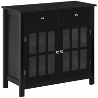 HOMCOM Sideboard Buffet Cabinet, Storage Cupboard with Glass Doors, Adjustable Shelf and 2 Drawers for Kitchen, Black(m-1)