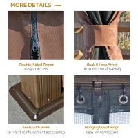 Outsunny 10' x 12' Hardtop Gazebo Canopy with Galvanized Steel Double Roof, Aluminum Frame, Permanent Pavilion Outdoor Gazebo with Netting and Curtains for Patio, Garden, Backyard, Deck, Lawn, Brown(m-6)