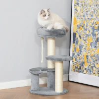 PawHut 26" Cat Scratching Tree Kitty Playhouse Activity Center 2 Perch w/ Sisal Rope Grey(m-1)