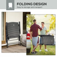 Outsunny PE Plastic Rattan Folding Chair Set, 4 Pack, Outdoor Wicker Seats w/ Armrests, Steel Frame, Mixed Grey(m-5)
