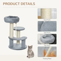 PawHut 26" Cat Scratching Tree Kitty Playhouse Activity Center 2 Perch w/ Sisal Rope Grey(m-5)