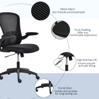 Vinsetto Mesh Office Chair with Flip-up Armrest, Ergonomic Computer Desk Chair with Lumbar Back Support, Tilt Function, Height Adjustable Swivel Seat for Home Office, Black(m-9)