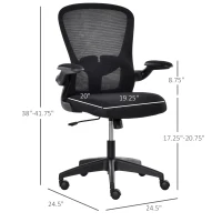 Vinsetto Mesh Office Chair with Flip-up Armrest, Ergonomic Computer Desk Chair with Lumbar Back Support, Tilt Function, Height Adjustable Swivel Seat for Home Office, Black(m-3)