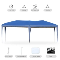Outsunny 10' x 20' Pop Up Canopy, UV Fighting Roof, Carry Bag for Patio, Backyard, Beach, Garden, Blue(m-5)
