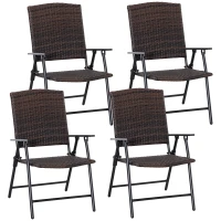 Outsunny Folding Patio Chair Set of 4, Rattan Folding Chairs with Armrest, Steel Frame for Outdoors, Camping, Mixed Brown(m-1)