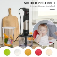 HOMCOM Immersion Hand Blender, 400W 4-In-1 Handheld Stick Blender with Adjustable Speed, 500ml Chopper, Egg Whisk, 800ml Measuring Cup, Stainless Steel Blades for Smoothie, Baby Food, Sauce, Soup(m-6)