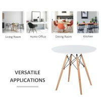HOMCOM 31.5" Round Kitchen Dining Table Mid-Century Eiffel Style Space Saving Tea Table Wooden Leg for Living Room Office Conference, White(m-6)