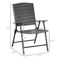 Outsunny PE Plastic Rattan Folding Chair Set, 4 Pack, Outdoor Wicker Seats w/ Armrests, Steel Frame, Mixed Grey(m-3)
