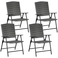 Outsunny PE Plastic Rattan Folding Chair Set, 4 Pack, Outdoor Wicker Seats w/ Armrests, Steel Frame, Mixed Grey(m-1)