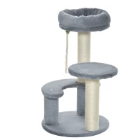 PawHut 26" Cat Scratching Tree Kitty Playhouse Activity Center 2 Perch w/ Sisal Rope Grey(m-2)