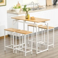 HOMCOM 5 Pieces Bar Table Set, Dining Table Set Breakfast Table with 4 Stools for Dining Room, Homc Kitchen, Oak(m-4)