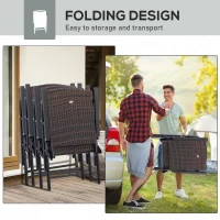 Outsunny Folding Patio Chair Set of 4, Rattan Folding Chairs with Armrest, Steel Frame for Outdoors, Camping, Mixed Brown(m-5)