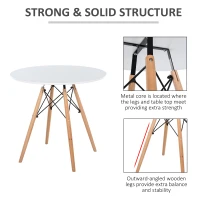 HOMCOM 31.5" Round Kitchen Dining Table Mid-Century Eiffel Style Space Saving Tea Table Wooden Leg for Living Room Office Conference, White(m-5)