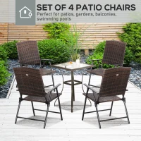 Outsunny Folding Patio Chair Set of 4, Rattan Folding Chairs with Armrest, Steel Frame for Outdoors, Camping, Mixed Brown(m-4)
