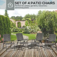Outsunny PE Plastic Rattan Folding Chair Set, 4 Pack, Outdoor Wicker Seats w/ Armrests, Steel Frame, Mixed Grey(m-4)