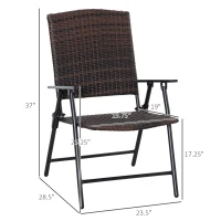 Outsunny Folding Patio Chair Set of 4, Rattan Folding Chairs with Armrest, Steel Frame for Outdoors, Camping, Mixed Brown(m-3)