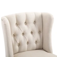 HOMCOM Counter Height Bar Stools Set of 2, Upholstered 26.75" Seat Height Barstools, Breakfast Chairs with Nailhead-Trim & Tufted Back, Wood Legs, Beige(m-14)