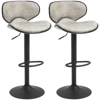 HOMCOM Vintage Bar Stool Set of 2 Microfiber Cloth Adjustable Height Armless Chairs with Swivel Seat, Taupe Grey(m-2)