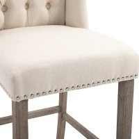 HOMCOM Counter Height Bar Stools Set of 2, Upholstered 26.75" Seat Height Barstools, Breakfast Chairs with Nailhead-Trim & Tufted Back, Wood Legs, Beige(m-15)