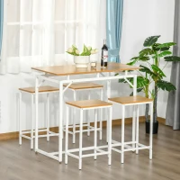 HOMCOM 5 Pieces Bar Table Set, Dining Table Set Breakfast Table with 4 Stools for Dining Room, Homc Kitchen, Oak(m-1)