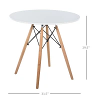 HOMCOM 31.5" Round Kitchen Dining Table Mid-Century Eiffel Style Space Saving Tea Table Wooden Leg for Living Room Office Conference, White(m-3)