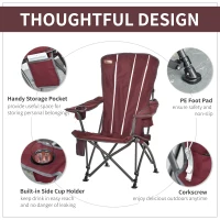 Outsunny Folding Adirondack Chair with padded, Beach Lounge Chair with High Back, Durable Oxford Fabric, Built-In Cup Holder, Bottle Opener, Red(m-5)
