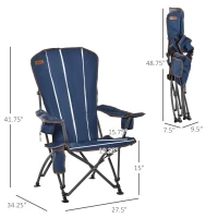 Outsunny Folding Adirondack Chair with padded, Beach Lounge Chair with High Back, Durable Oxford Fabric, Built-In Cup Holder, Bottle Opener, Blue(m-3)