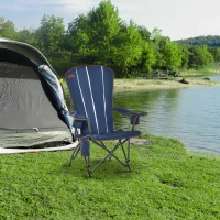 Outsunny Folding Adirondack Chair with padded, Beach Lounge Chair with High Back, Durable Oxford Fabric, Built-In Cup Holder, Bottle Opener, Blue(m-2)