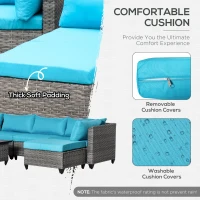 Outsunny 7 Pieces Wicker Patio Furniture Set with 4.7" Thick Cushions, Outdoor PE Rattan Garden Sofa Set Sectional Conversation Set w/ Iron Plate Top Coffee Table, Light Blue(m-5)