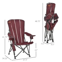 Outsunny Folding Adirondack Chair with padded, Beach Lounge Chair with High Back, Durable Oxford Fabric, Built-In Cup Holder, Bottle Opener, Red(m-3)