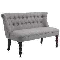 HOMCOM Upholstered Armless Fabric Loveseat with Button Tufted Design for Living Room with Wood Legs, Grey(m-11)