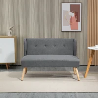 HOMCOM Modern 2-Seat Loveseat, 45" Button Tufted Fabric Upholstered Sofa Couch with Rubberwood Legs for Living Room, Grey(m-7)