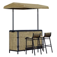Outsunny 3 Piece Outdoor Bar Set for 2 with Canopy, Rectangular Table with Storage Shelves & Two Bar Chairs, Breathable Mesh(m-1)