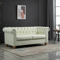 HOMCOM 2-Seater Oversize Loveseat Linen Fabric Sofa Couch 72.8 Inches with Rubberwood Legs & Rolled Arms for Living Room, White(m-10)