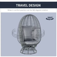 Outsunny Outdoor Wicker Egg Chair with Cushion, Lounge Chair Rattan 360 Degree Round Basket Chair for Backyard Garden Lawn Indoor Living Room, Grey(m-4)