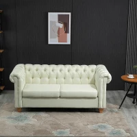 HOMCOM 2-Seater Oversize Loveseat Linen Fabric Sofa Couch 72.8 Inches with Rubberwood Legs & Rolled Arms for Living Room, White(m-11)