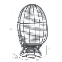 Outsunny Outdoor Wicker Egg Chair with Cushion, Lounge Chair Rattan 360 Degree Round Basket Chair for Backyard Garden Lawn Indoor Living Room, Grey(m-3)