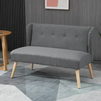 HOMCOM Modern 2-Seat Loveseat, 45" Button Tufted Fabric Upholstered Sofa Couch with Rubberwood Legs for Living Room, Grey(m-8)