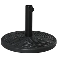 Outsunny 21 lbs. Market Umbrella Base Holder 18" Heavy Duty Round Parasol Stand with Rattan Design for Patio, Black(m-1)