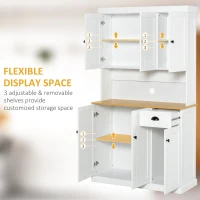 HOMCOM 70.75" Kitchen Pantry Cabinet with Hutch Storage Cabinet Microwave Oven Stand with Drawer, White/Oak(m-4)