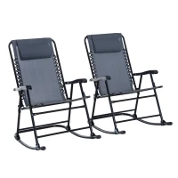 Outsunny 2pc Patio Foldable Rocking Chair Set w/ Breathable Mesh Seat & Backrest, Padded Headrest for Park, Backyard, Garden, Grey(m-2)