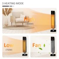 HOMCOM 2-In-1 Electric Space Heater, Oscillating Tower Heater for Indoor Use, with 3 Modes, 8H Timer, Remote, Tip-Over and Overheat Protection, 750W / 1500W, Black(m-7)