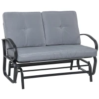 Outsunny Patio Glider Bench with Padded Cushions and Armrests, Outdoor 2-Person Gliding Chair Loveseat with Sturdy Frame, Grey(m-2)