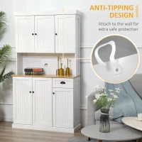 HOMCOM 70.75" Kitchen Pantry Cabinet with Hutch Storage Cabinet Microwave Oven Stand with Drawer, White/Oak(m-7)